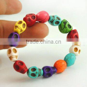 Hot seller turquoise skull carving gemstone skullcandy bracelet