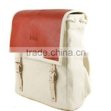 Red Leather with white canvas Backpack