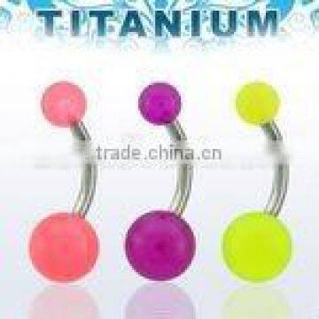 Titanium G23 banana belly ring (14g, 3/8") with glow in the dark acrylic balls - 5mm + 8mm