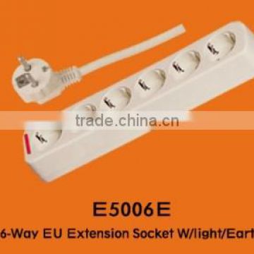 6-way 2 pin Extension Socket EU Standard Ground Light