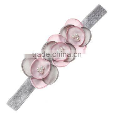 New Three Pieces Burned Flowers With Pearls Elastic Headband For Babies