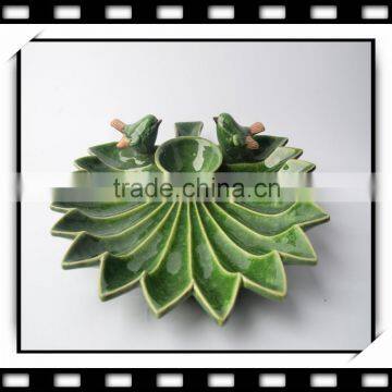 Ceramic Candle Holdre & Fruit Plate of Leaf Shape with Bird