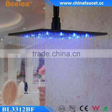 12 Inch Luxurious Bathroom Black Stainless Waterfall LED Light Square Head Shower photo-2