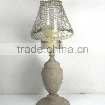 pillar metal candle holder w/wire lamped cover