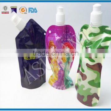 wholesale customized stand up pouch with spout and hang hole/hanger for water/liquid