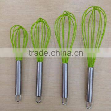 Hot Four sizes Silicone Green Color manual egg beaters with Stainless Steel handle