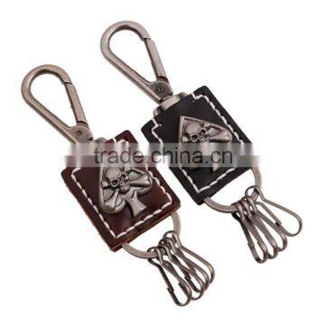 Hot Metal Spade Skull Cow Leather Keychain Men's Fashion Handmade Decoration Calf Skin Leather Keyring FHMK0003