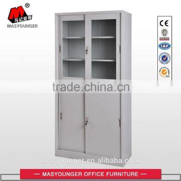 Steel office file cabinet half glass sliding door cupboard