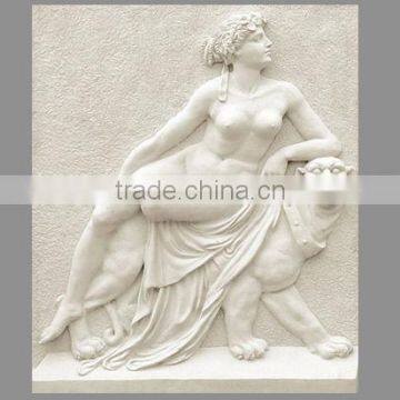 Naked woman dog wall relief sculpture marble stone hand carved for decoration from Vietnam