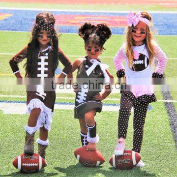 wholesale cheap long mandarin sleeve fringe rugby sport cotton baby girl boutique outfit
