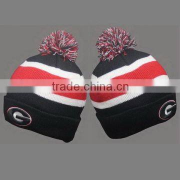 CUSTOM 3D EMBROIDERY JACQUARD FOLD CUFF KNIT BEANIE HAT