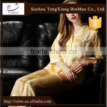 100%mulberry silk pajamas for lady, fashion lace embroidery silk nightgown, soft and smooth silk sleepwear