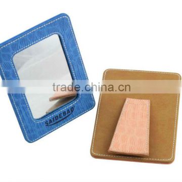 Leather framed cosmetic mirror,pu framed mirror pu leather picture frame,High quality leather compact mirror frame manufacturer