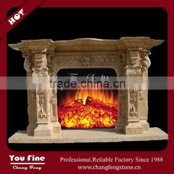 Indoor Decorative Beige Freestanding Insert Marble Fireplace