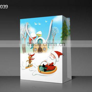 2013 New Arrival Christmas Cardboard Paper Shopping Gifts Bag With Drawstring Cord Ribbon Handles SD13039