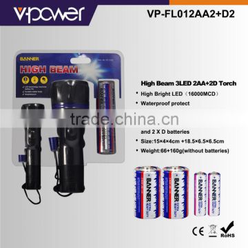 High Beam 3LED 2AA+2D Torch