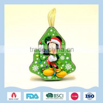 Small tree shape tin box with string for Christmas decoration