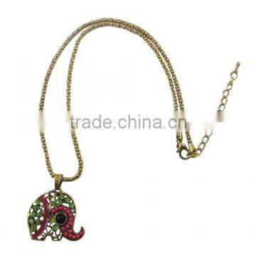 2015 hot selling products high quality animal elephant colorful necklace with red beads and green stones