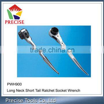 Low neck short tail ratchet socket wrench