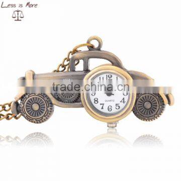 2015 Antique pocket watches ,brass color car watch necklace