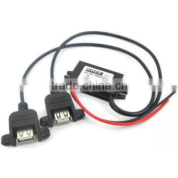Car Charger DC Converter Module 12V To 5V 2.5A 15W Dual USB Output Power Adapter with USB Mounting Hole