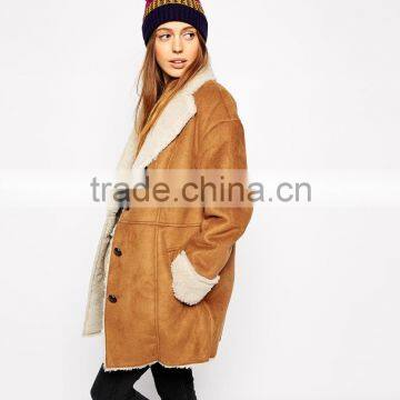 2014 Newly style ladies long winter leather coat with collar fur