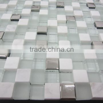 Crystal glass ,stone and metal mixed style cube 3d mosaic tile