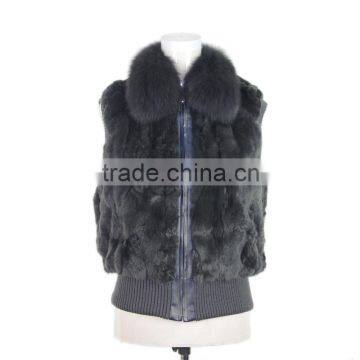 Rex rabbit fur vest fox collar vest knitting bottom fur vest KZ14001