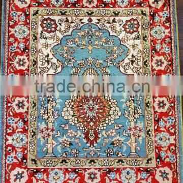 small blue hand knotted silk rug silk rug for muslim prayer small carpet for wall decoration