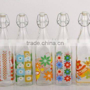 glass with decals juice bottle milk bottle