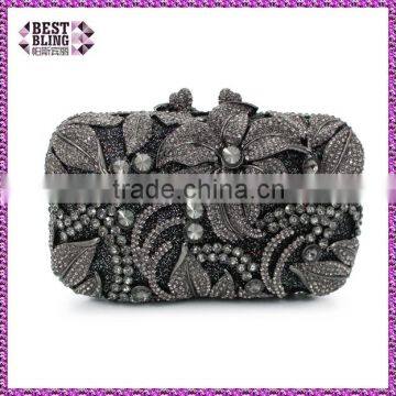 black rhinestone evening clutch ladies handbag purse crystal hollow out bag (8618A-B2)