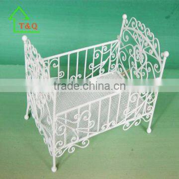Unique Handmade Miniature Metal Pure White Bed for Dollhouse