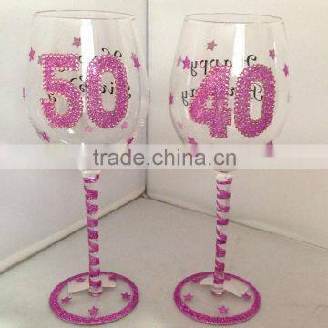 mouth blown birthday party wine glass 50/40 ages