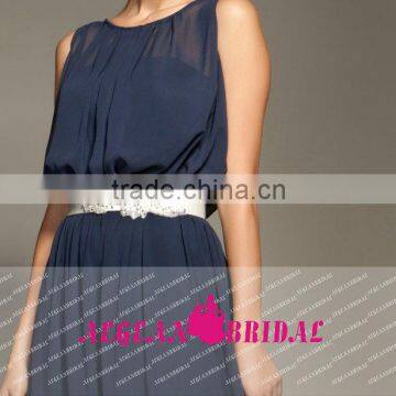 M09 O Neck Sleeveless Slight V Back Beach Style Chiffion Evening Dresses With Belt