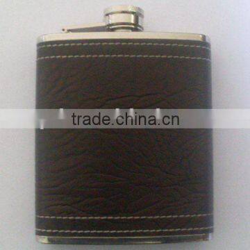 Hip flask with black leather