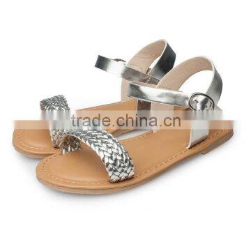 Sliver knitted upper with buckle strap fancy flats little girl shoe, child sandal shoe