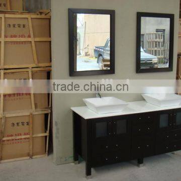 72" Glass Wash Basin Espresso Bathroom Vanity Cabinets photo-5