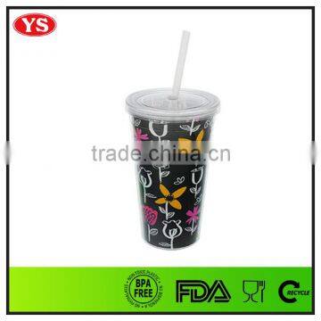 16oz bpa free double wall photo insert acrylic tumbler with straw