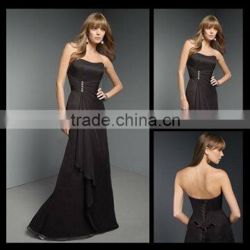 Retro Strapless Satin Sash Floor Length Lace up Sweep/Brush Train Bridesmaid Dresses bm00014