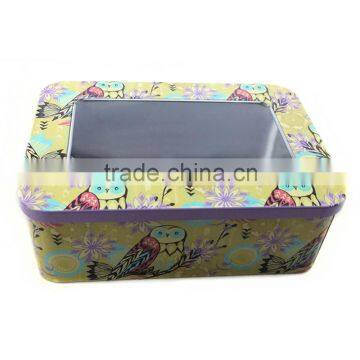 large rectangular tin box with transparent window for toy set