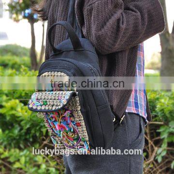 China ethnic embroidery girls' backpack bag/Ladies shoulder bag fashion canvas beauty bags backpack for teenage girls