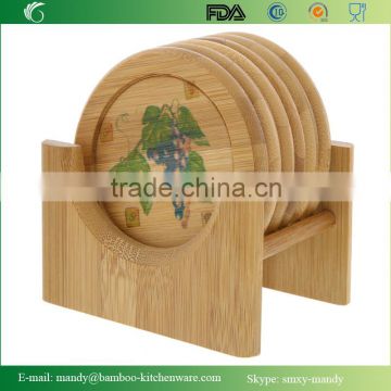 Hot Sale DIY Design Bamboo Coaster, Round Bamboo Coaster 6 Piece Set - 4 Inch