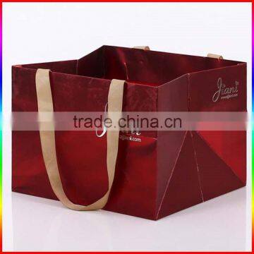 dark red gold square paper bag with rope