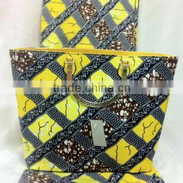 Newest design ankara wax print fabric matching bag/wax fabric and bag set high quality for women