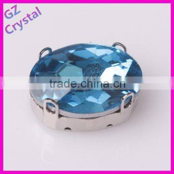 Oval shape sky blue crystal decorative sew on stones for clothes