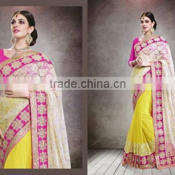 Yellow & Cream Georgette Saree