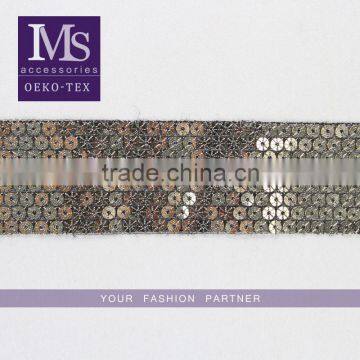 Hot selling 4.2cm width bronze embroidery sequin trim for garment