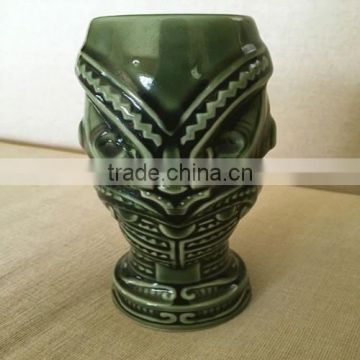 Vintage Hawaii Ceramic Stein Custom Green Tiki Stein