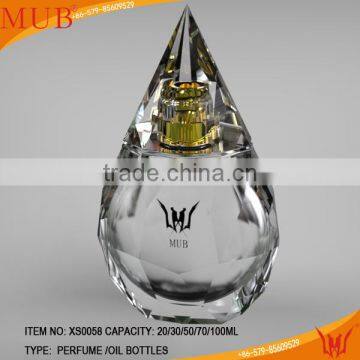 High Quality Empty Polished Glass Perfume Bottle Manufacturer Factory & Tear Water Drop Shaped Fancy Crystal Perfume Atomizer