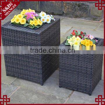 2-pc square shape planter box plastic rattan big outdoor garden flower pot